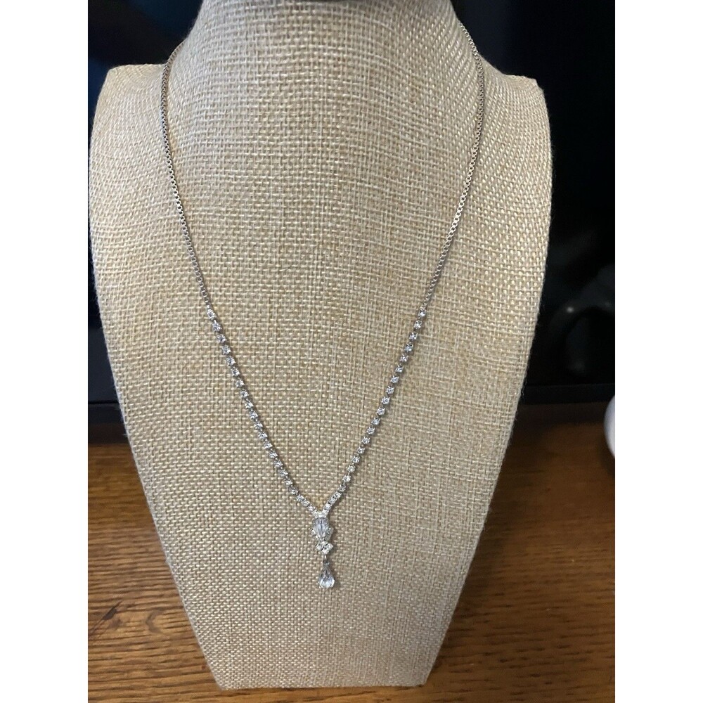 Rhinestone Necklace Y shape Silver Tone Prom Social Occasion Wedding Formal